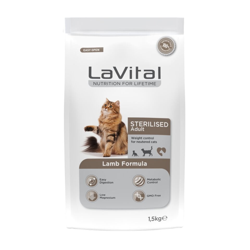 LaVital Kilo Kontrolü için Kuzulu Kısırlaştırılmış Kedi Maması 1,5kg
