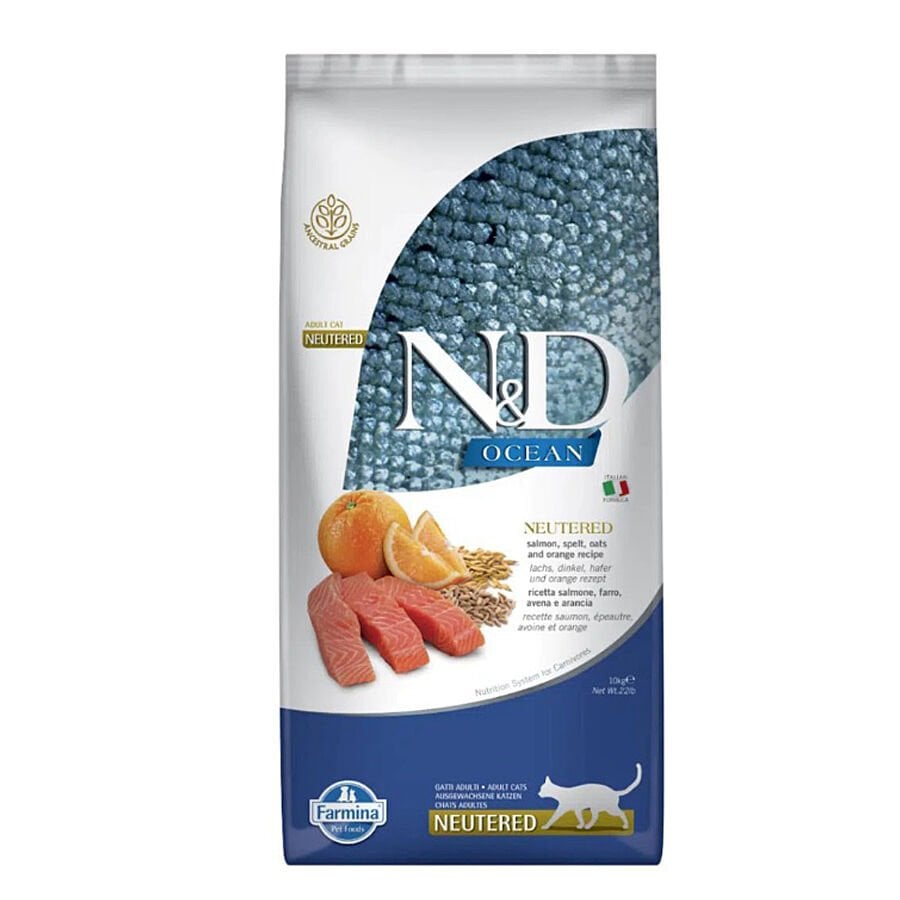 N&D Ocean Somonlu ve Portakallı Ata Tahıllı Kısırlaştırılmış Kedi Maması 10kg