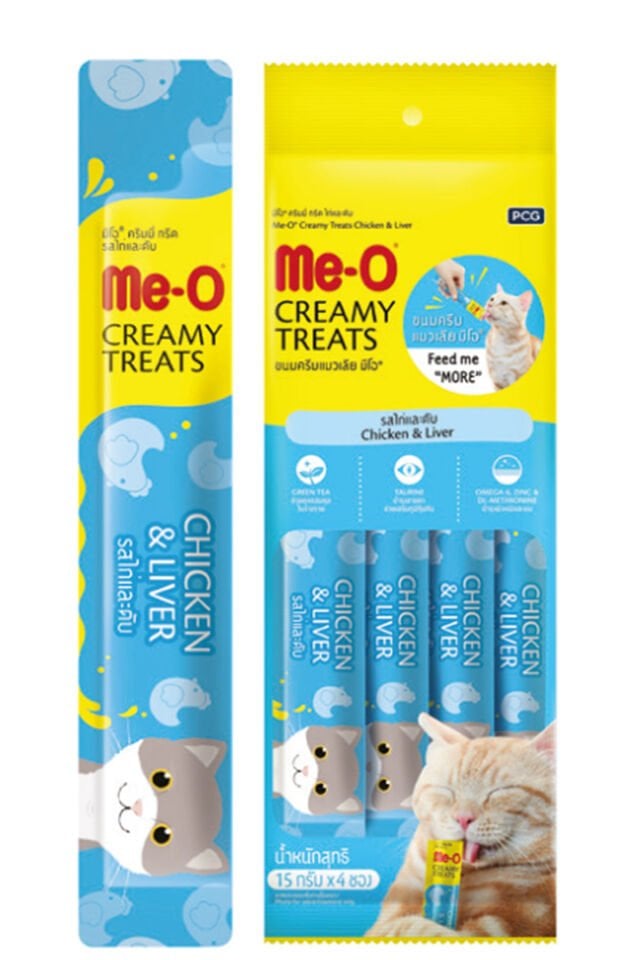 Me-O Creamy Treats Tavuklu ve Ciğerli Ek Besin ve Kedi Ödülü 4x15gr