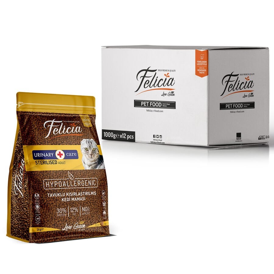 Felicia 12x1 Kg Kolajenli Tavuklu Az Tahıllı Kısırlaştırılmış Kedi Maması HypoAllergenic Kedi Maması